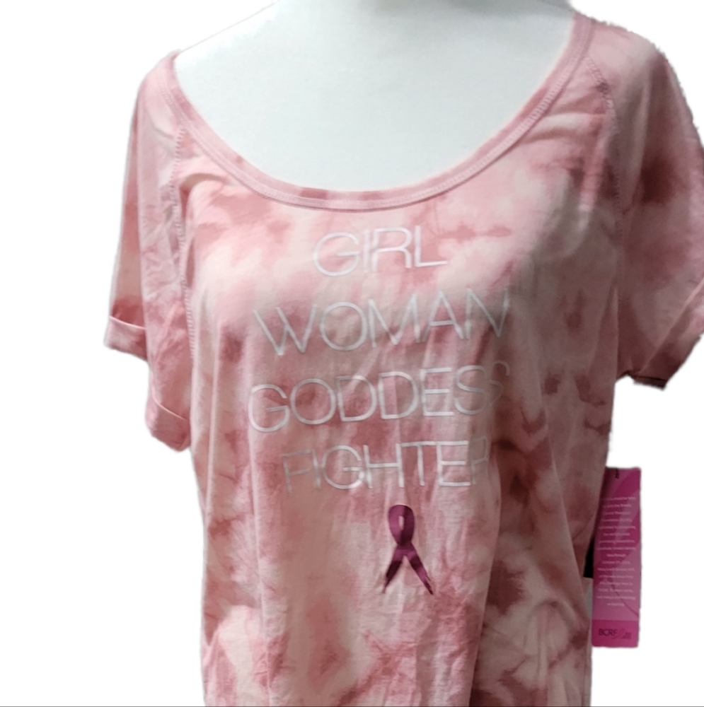 SALE! Ideology Breast Cancer Support scoop neck SS top "Girl Woman Goddess Fig…
